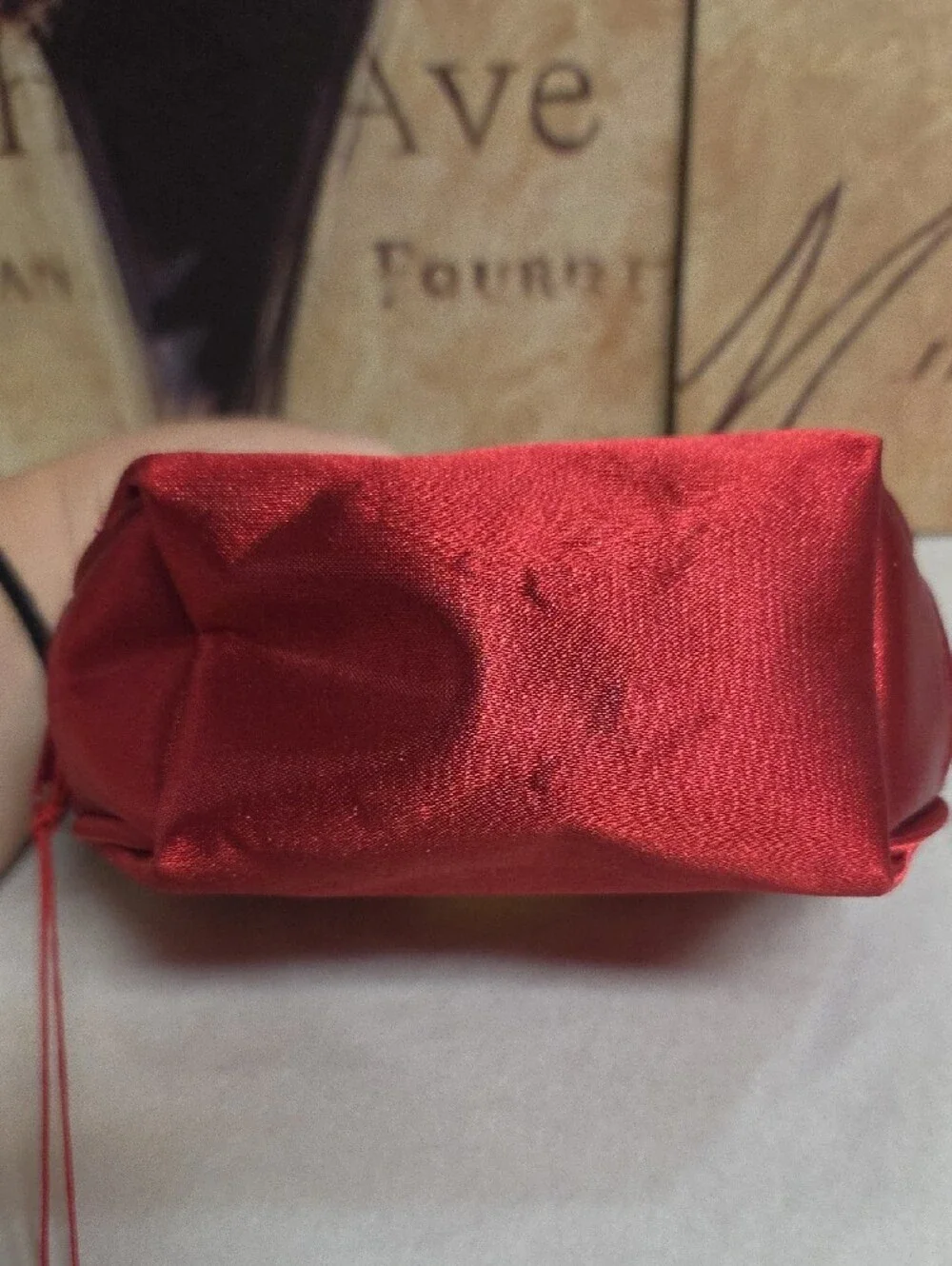 Dior Red Satin Zip Card & Key Pouch with Gold Plaque POUCH ONLY